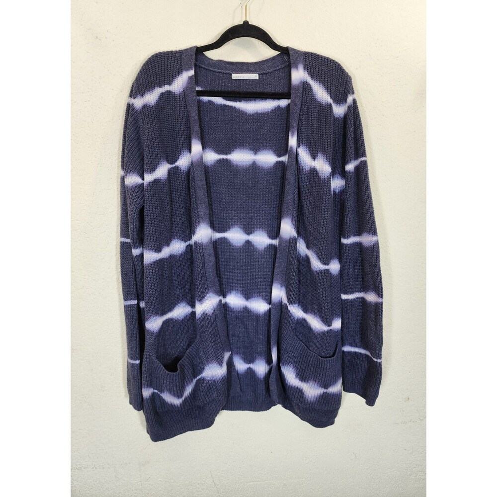 Kaily K Cardigan Women's XL Navy Blue Tie Dye Shibori Open Front Knit Sweater